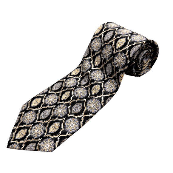 XMI 100% Silk Dress Tie Made in USA Black Geometric Pattern 58" 3.75" - Picture 1 of 9